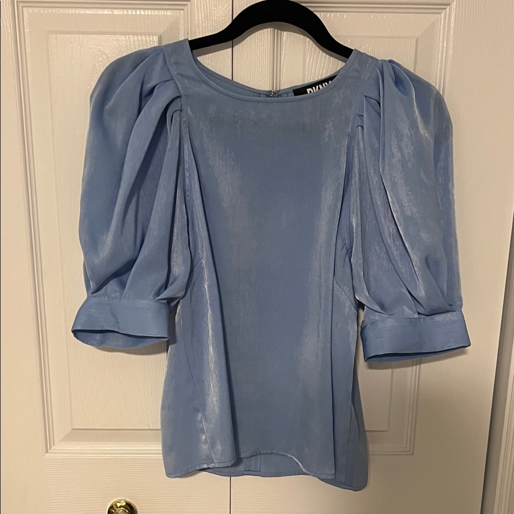 DKNY Sky Blue Puff Sleeve Blouse